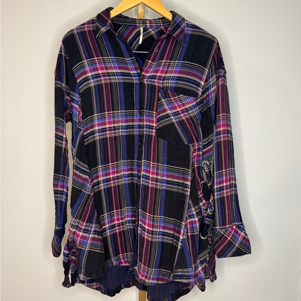 Free People Multicolor Plaid Oversized Shirt Mini Dress